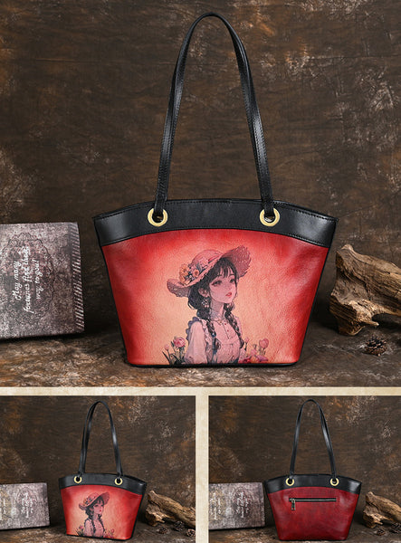 台灣李記皮具 李記 原創真皮手工 少女の手描き頭層皮手提包1031號原創手工真皮 皮件