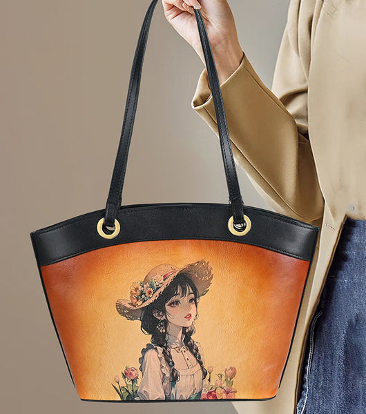 台灣李記皮具 李記 原創真皮手工 少女の手描き頭層皮手提包1031號原創手工真皮 皮件