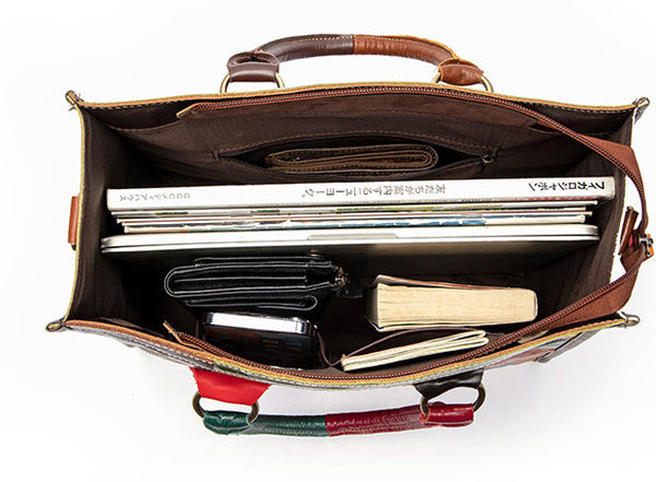 Taiwan Lee Kee Leather Goods Lee Kee Original Handmade Leather European and American Ethnic Style Large Capacity Spliced Handbag No. 10661 Original Handmade Leather Leather Goods