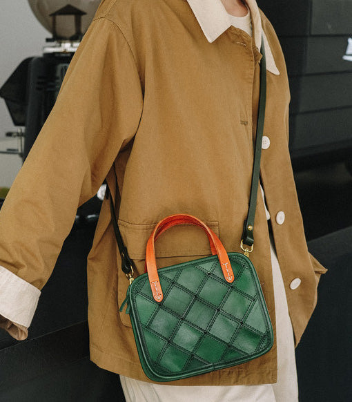 台灣李記皮具 李記 原創真皮手工 歐美 復古 植鞣皮革拼接手提包11050號原創手工真皮 皮件