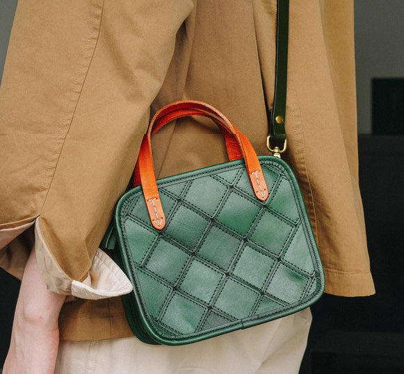 台灣李記皮具 李記 原創真皮手工 歐美 復古 植鞣皮革拼接手提包11050號原創手工真皮 皮件