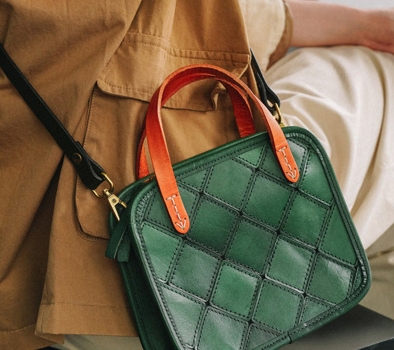 台灣李記皮具 李記 原創真皮手工 歐美 復古 植鞣皮革拼接手提包11050號原創手工真皮 皮件