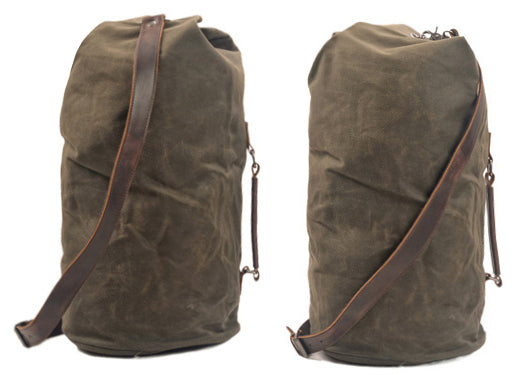 Taiwan Lee Kee Leather Goods Lee Kee Original Genuine Leather Handmade Canvas Bag Outdoor Camping Large Bucket Storage Bag No. 125110 First Layer Cowhide Bag Leather Original Handmade Genuine Leather Leather Goods