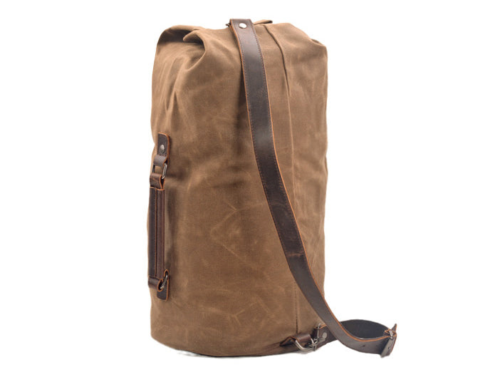Taiwan Lee Kee Leather Goods Lee Kee Original Genuine Leather Handmade Canvas Bag Outdoor Camping Large Bucket Storage Bag No. 125110 First Layer Cowhide Bag Leather Original Handmade Genuine Leather Leather Goods
