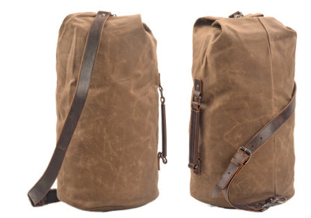 Taiwan Lee Kee Leather Goods Lee Kee Original Genuine Leather Handmade Canvas Bag Outdoor Camping Large Bucket Storage Bag No. 125110 First Layer Cowhide Bag Leather Original Handmade Genuine Leather Leather Goods