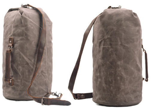 Taiwan Lee Kee Leather Goods Lee Kee Original Handmade Leather Canvas Bag Outdoor Camping Large Bucket Storage Bag No. 125110 First Layer Cowhide Bag Leather Original Handmade Leather Leather Goods