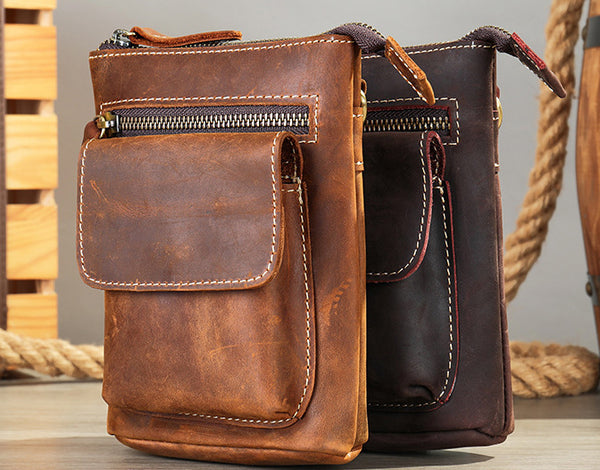 台灣李記皮具 李記 原創真皮手工 瘋馬皮(穿皮帶)多機能掛包1333號原創手工真皮 皮件