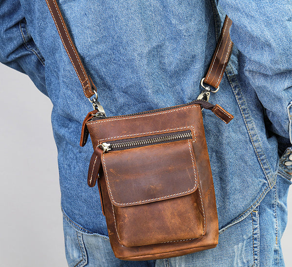 台灣李記皮具 李記 原創真皮手工 瘋馬皮(穿皮帶)多機能掛包1333號原創手工真皮 皮件