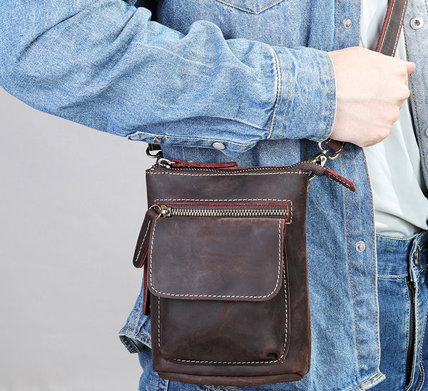 台灣李記皮具 李記 原創真皮手工 瘋馬皮(穿皮帶)多機能掛包1333號原創手工真皮 皮件