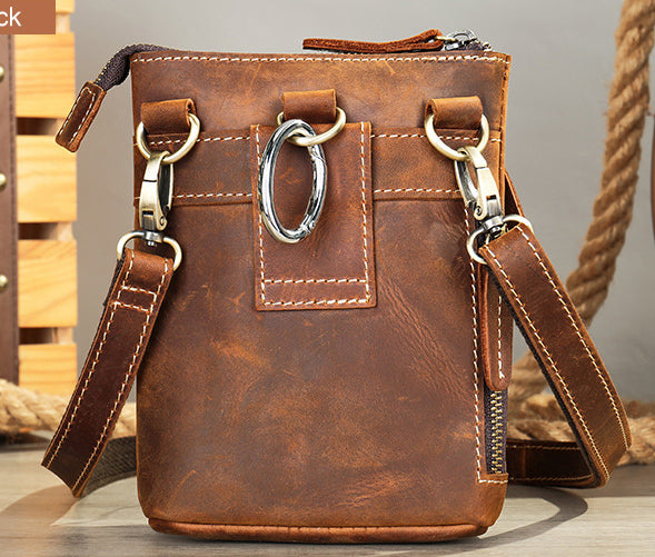 台灣李記皮具 李記 原創真皮手工 瘋馬皮(穿皮帶)多機能掛包1333號原創手工真皮 皮件