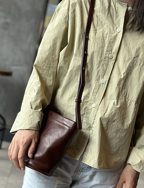 台灣李記皮具 李記 原創真皮手工                            韓版ハ精緻簡約で迷你水桶包23015號原創手工真皮 皮件