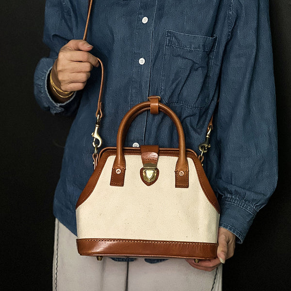 Taiwan Lee Kee Leather Goods Lee Kee original handmade genuine leather Wenqing canvas and vegetable tanned leather casual doctor bag No. 30178 original handmade genuine leather leather goods