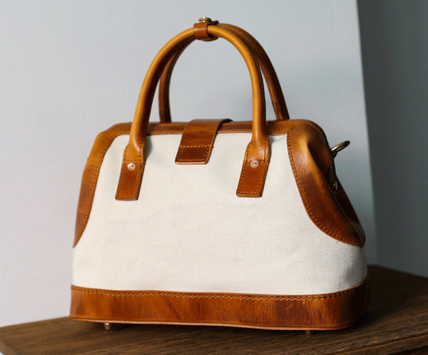 Taiwan Lee Kee Leather Goods Lee Kee original handmade genuine leather Wenqing canvas and vegetable tanned leather casual doctor bag No. 30178 original handmade genuine leather leather goods