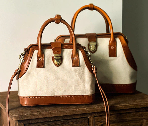 Taiwan Lee Kee Leather Goods Lee Kee original handmade genuine leather Wenqing canvas and vegetable tanned leather casual doctor bag No. 30178 original handmade genuine leather leather goods