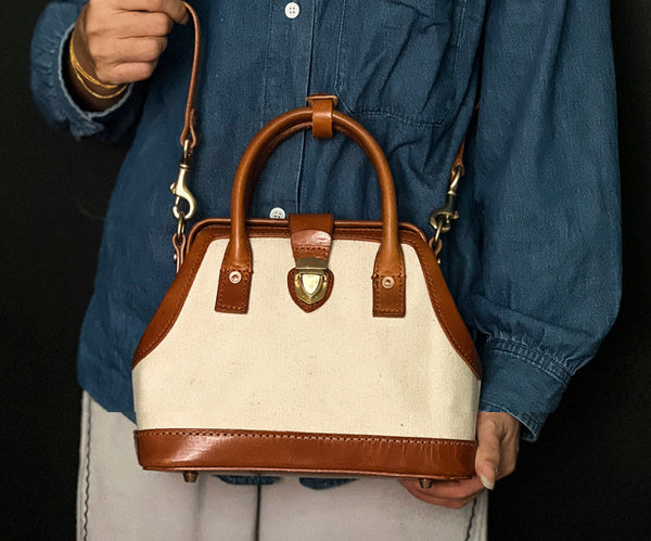 Taiwan Lee Kee Leather Goods Lee Kee original handmade genuine leather Wenqing canvas and vegetable tanned leather casual doctor bag No. 30178 original handmade genuine leather leather goods