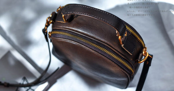 Taiwan Lee Kee Leather Goods Lee Kee Original Handmade Leather Japanese Line Smooth Retro Eyes Small Round Bag No. 316 Original Handmade Leather Goods