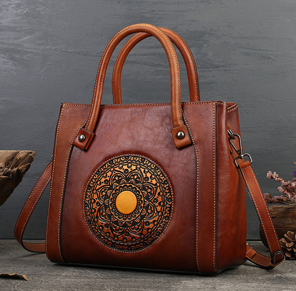 Taiwan Lee Kee Leather Goods Lee Kee Original Handmade Leather Retro Totem Multi-compartment Tote Bag No. 3299 Original Handmade Leather Leather Goods