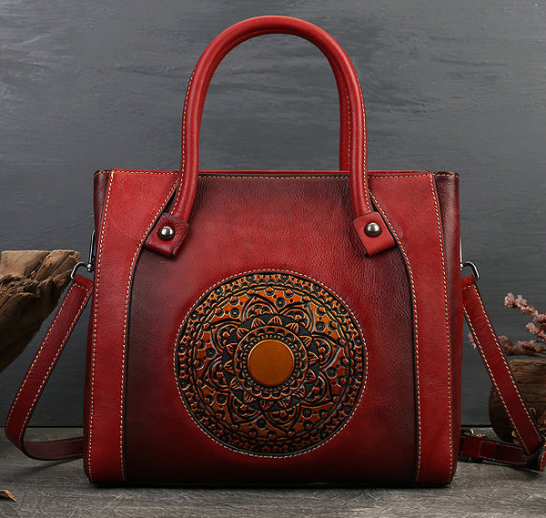 Taiwan Lee Kee Leather Goods Lee Kee Original Handmade Leather Retro Totem Multi-compartment Tote Bag No. 3299 Original Handmade Leather Leather Goods