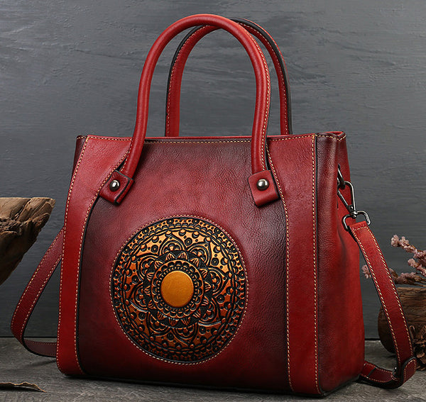 Taiwan Lee Kee Leather Goods Lee Kee Original Handmade Leather Retro Totem Multi-compartment Tote Bag No. 3299 Original Handmade Leather Leather Goods