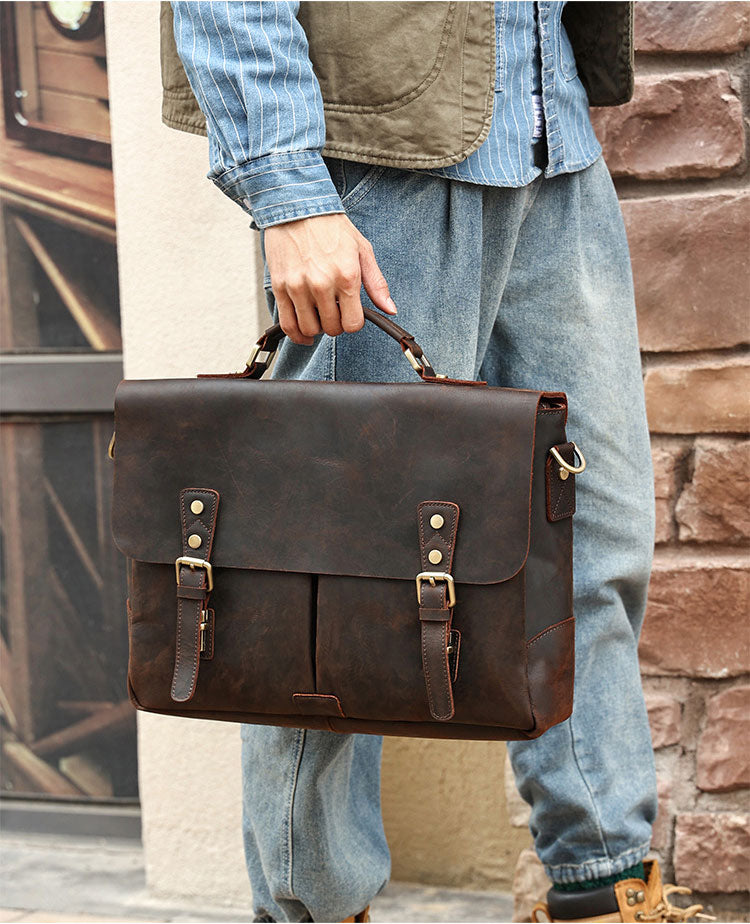 Taiwan Lee Kee Leather Goods หนังเต็มหนังม้าบ้ากระเป๋าเอกสารพกพาหมายเลข 6596 กระเป๋าหนังวัวชั้นแรกหนังหนังแท้ทำด้วยมือของแท้เครื่องหนัง