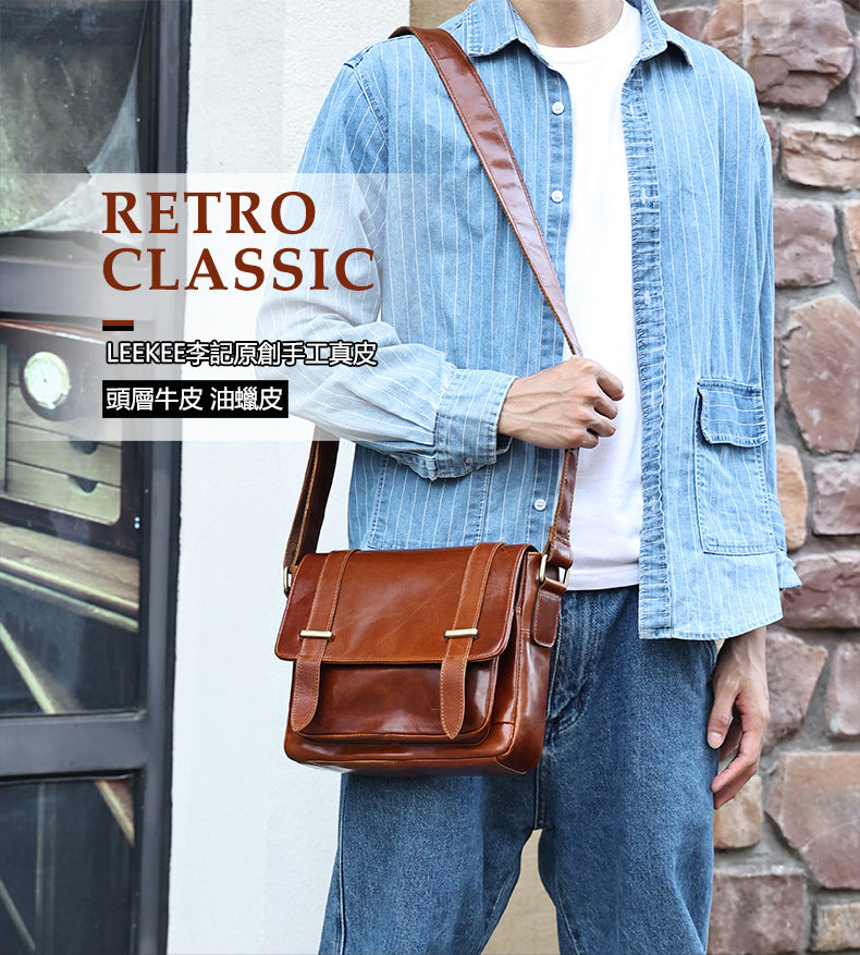 Taiwan Lee Kee Leather Goods Lee Kee original handmade leather oiled leather レザー messenger bag No. 6689 first layer cowhide bag leather original handmade genuine leather leather goods