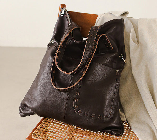 Taiwan Lee Kee Leather Goods Lee Kee Original Handmade Genuine Leather Summer Lazy Style Casual Versatile Tote Bag No. 9161 Original Handmade Genuine Leather Goods