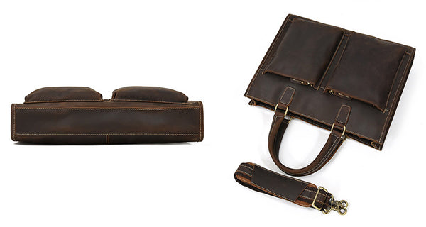 Taiwan Lee Kee Leather Goods Lee Kee Original Handmade Leather Crazy Horse Leather Business Official Document 14-inch Laptop Bag No. 9210 Original Handmade Leather Leather Goods