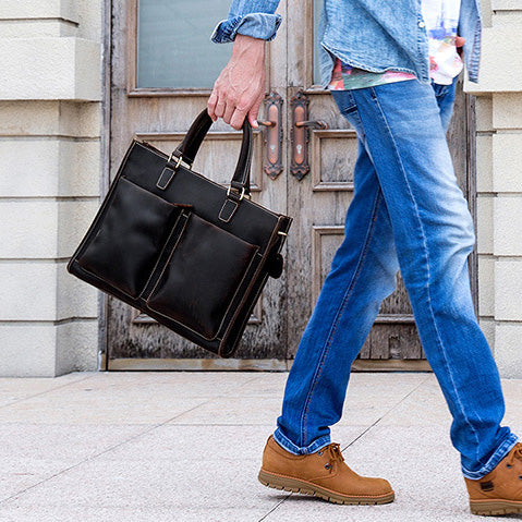 Taiwan Lee Kee Leather Goods Lee Kee Original Handmade Leather Crazy Horse Leather Business Official Document 14-inch Laptop Bag No. 9210 Original Handmade Leather Leather Goods