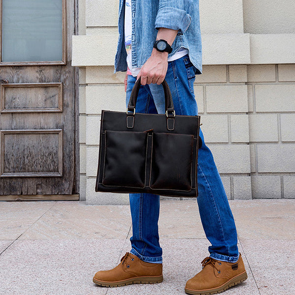 Taiwan Lee Kee Leather Goods Lee Kee Original Handmade Leather Crazy Horse Leather Business Official Document 14-inch Laptop Bag No. 9210 Original Handmade Leather Leather Goods