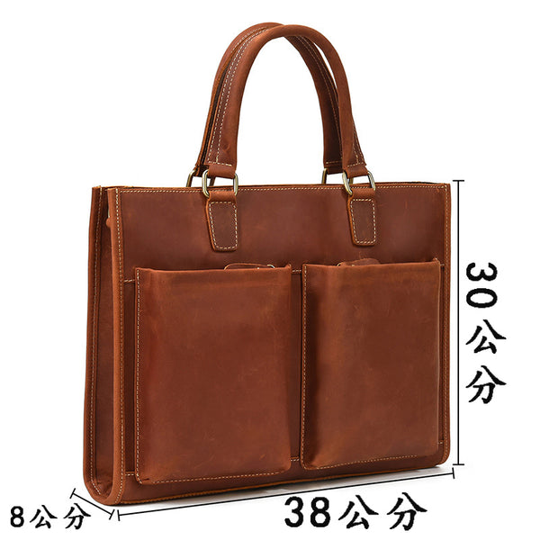 Taiwan Lee Kee Leather Goods Lee Kee Original Handmade Leather Crazy Horse Leather Business Official Document 14-inch Laptop Bag No. 9210 Original Handmade Leather Leather Goods