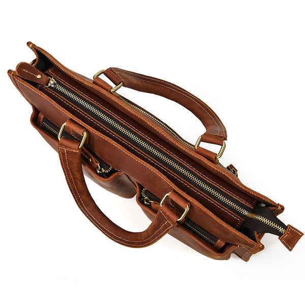 Taiwan Lee Kee Leather Goods Lee Kee Original Handmade Leather Crazy Horse Leather Business Official Document 14-inch Laptop Bag No. 9210 Original Handmade Leather Leather Goods