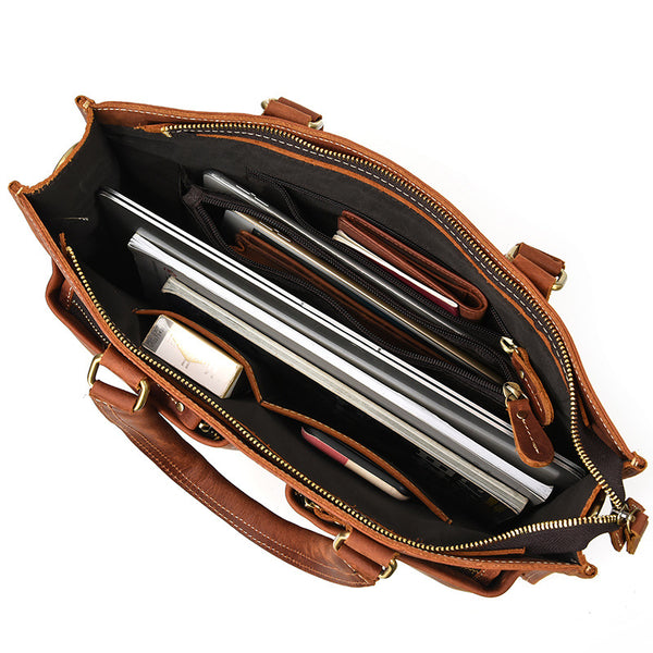 Taiwan Lee Kee Leather Goods Lee Kee Original Handmade Leather Crazy Horse Leather Business Official Document 14-inch Laptop Bag No. 9210 Original Handmade Leather Leather Goods