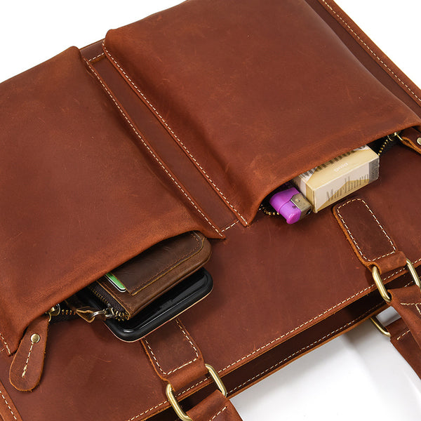 Taiwan Lee Kee Leather Goods Lee Kee Original Handmade Leather Crazy Horse Leather Business Official Document 14-inch Laptop Bag No. 9210 Original Handmade Leather Leather Goods