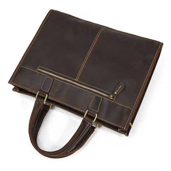 Taiwan Lee Kee Leather Goods Lee Kee Original Handmade Leather Crazy Horse Leather Business Official Document 14-inch Laptop Bag No. 9210 Original Handmade Leather Leather Goods