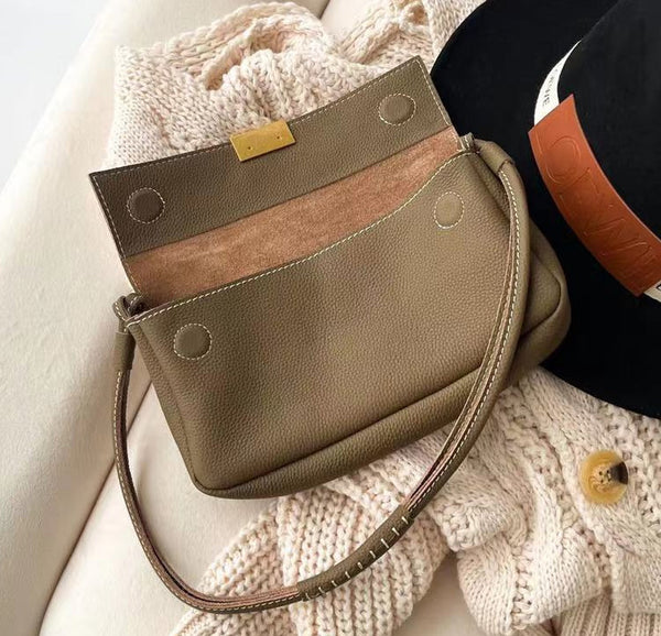 台灣李記皮具 李記 原創真皮手工 韓国版本物のバ手作り單肩包953號原創手工真皮 皮件