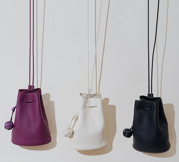 Taiwan Lee Kee Leather Goods Lee Kee Original Handmade Leather Korean Style Simple First Layer Cowhide Drawstring Bucket Bag No. 9697 Original Handmade Leather Leather Goods