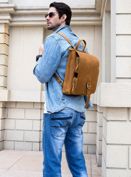 台灣李記皮具 李記 原創真皮手工 無性別 瘋馬皮優れた製造後背包B1029號原創手工真皮 皮件