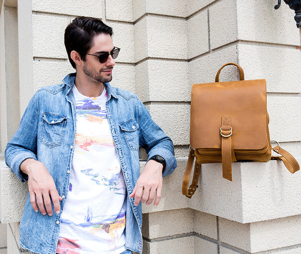 台灣李記皮具 李記 原創真皮手工 無性別 瘋馬皮優れた製造後背包B1029號原創手工真皮 皮件