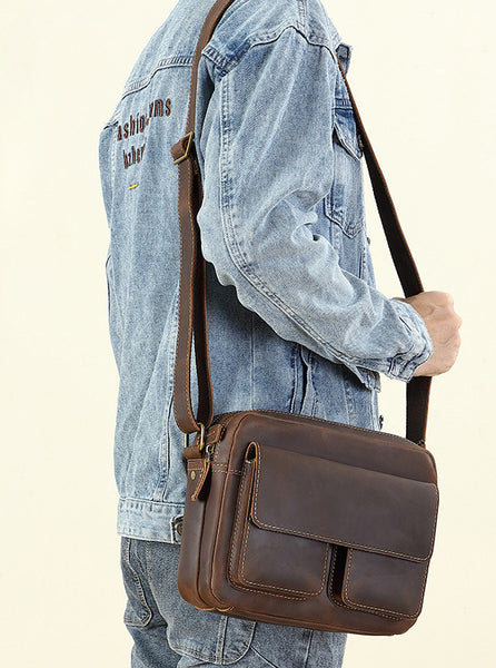 台灣李記皮具 李記 原創真皮手工 日系 瘋馬皮 耐磨郵差包D-212號原創手工真皮 皮件