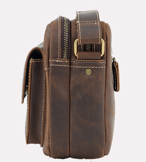 台灣李記皮具 李記 原創真皮手工 日系 瘋馬皮 耐磨郵差包D-212號原創手工真皮 皮件