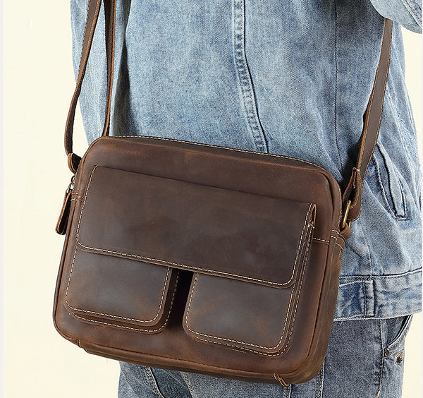 台灣李記皮具 李記 原創真皮手工 日系 瘋馬皮 耐磨郵差包D-212號原創手工真皮 皮件