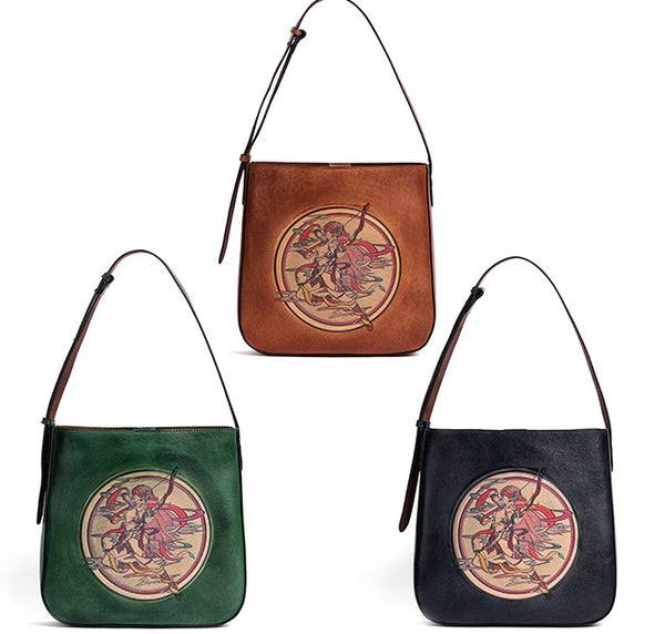 台灣李記皮具 李記 原創真皮手工 射手座エン壓花復古の單肩包D8109號原創手工真皮 皮件