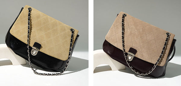 Taiwan Lee Kee Leather Goods Lee Kee Original Handmade Genuine Leather Large Capacity Matte Leather Plaid Color Block Shoulder Bag No. M7780 Original Handmade Genuine Leather Leather Goods