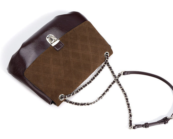 Taiwan Lee Kee Leather Goods Lee Kee Original Handmade Genuine Leather Large Capacity Matte Leather Plaid Color Block Shoulder Bag No. M7780 Original Handmade Genuine Leather Leather Goods