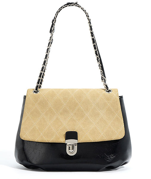 Taiwan Lee Kee Leather Goods Lee Kee Original Handmade Genuine Leather Large Capacity Matte Leather Plaid Color Block Shoulder Bag No. M7780 Original Handmade Genuine Leather Leather Goods