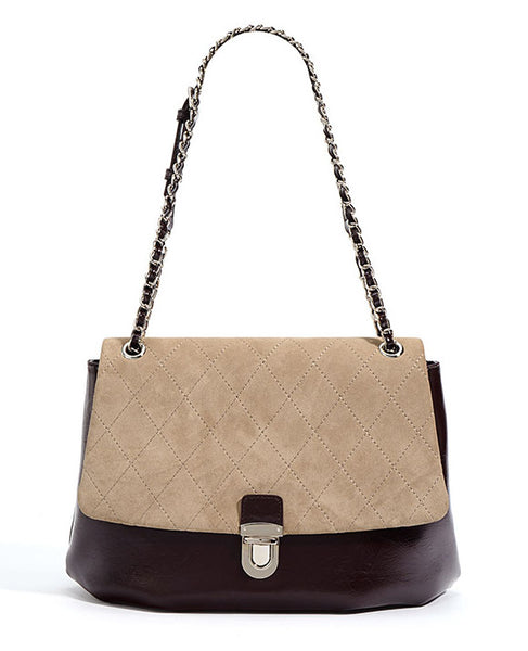 Taiwan Lee Kee Leather Goods Lee Kee Original Handmade Genuine Leather Large Capacity Matte Leather Plaid Color Block Shoulder Bag No. M7780 Original Handmade Genuine Leather Leather Goods