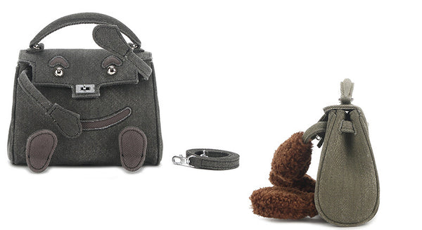 台灣李記皮具 李記 原創真皮手工 敲可愛~小怪獸毛絨牛仔布笑脸凱麗包SM1195號原創手工真皮 皮件