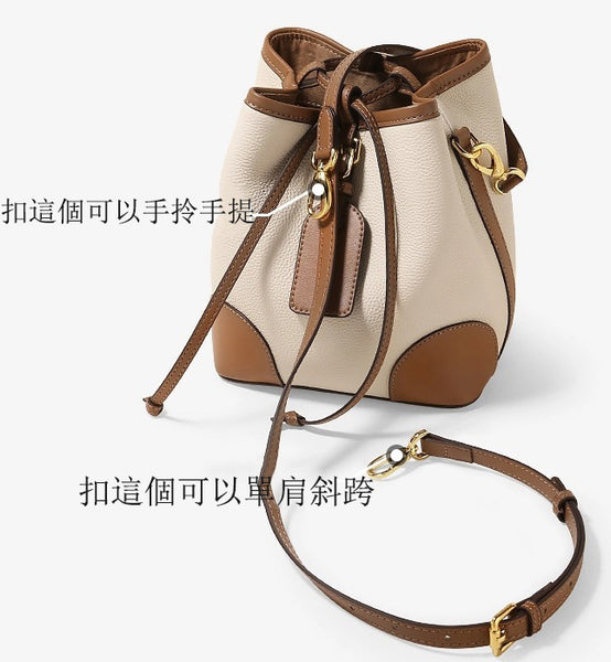 Taiwan Lee Kee Leather Goods Lee Kee Original Handmade Leather Lazy Contrast Color Bucket Bag No. G586 Original Handmade Leather Goods