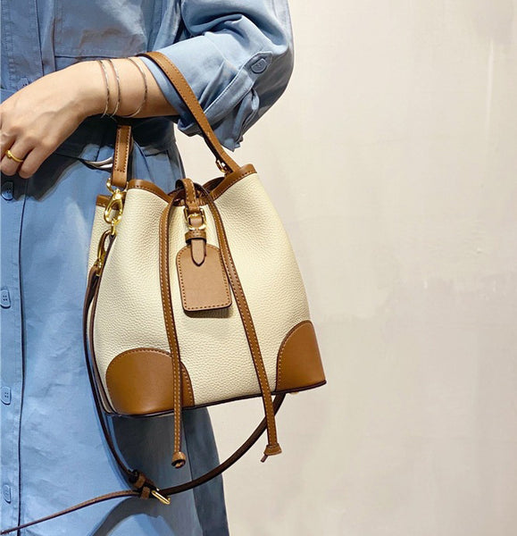 Taiwan Lee Kee Leather Goods Lee Kee Original Handmade Leather LazyけだContrast Color Bucket Bag No. G586 Original Handmade Leather Goods