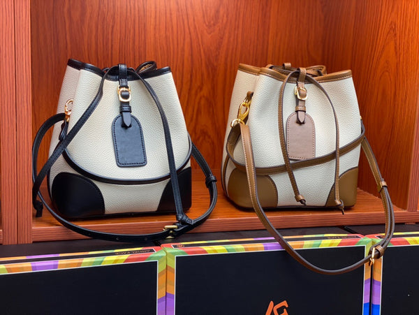 Taiwan Lee Kee Leather Goods Lee Kee Original Handmade Leather LazyけだContrast Color Bucket Bag No. G586 Original Handmade Leather Goods